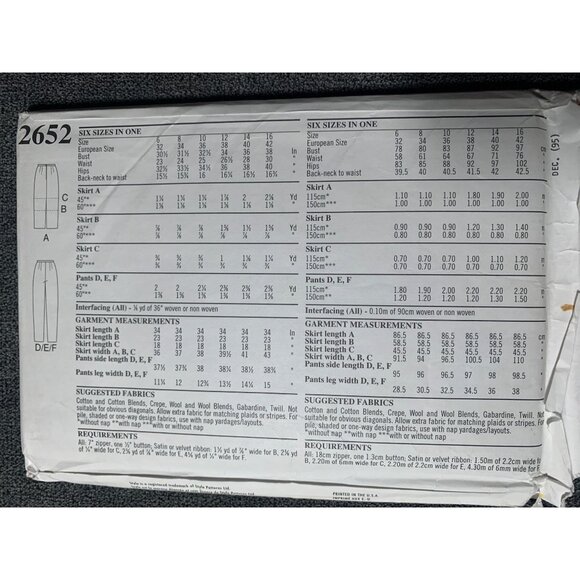 Style Misses Skirt Pants Sewing Pattern sz 6-16 2652 - uncut - Picture 2 of 3